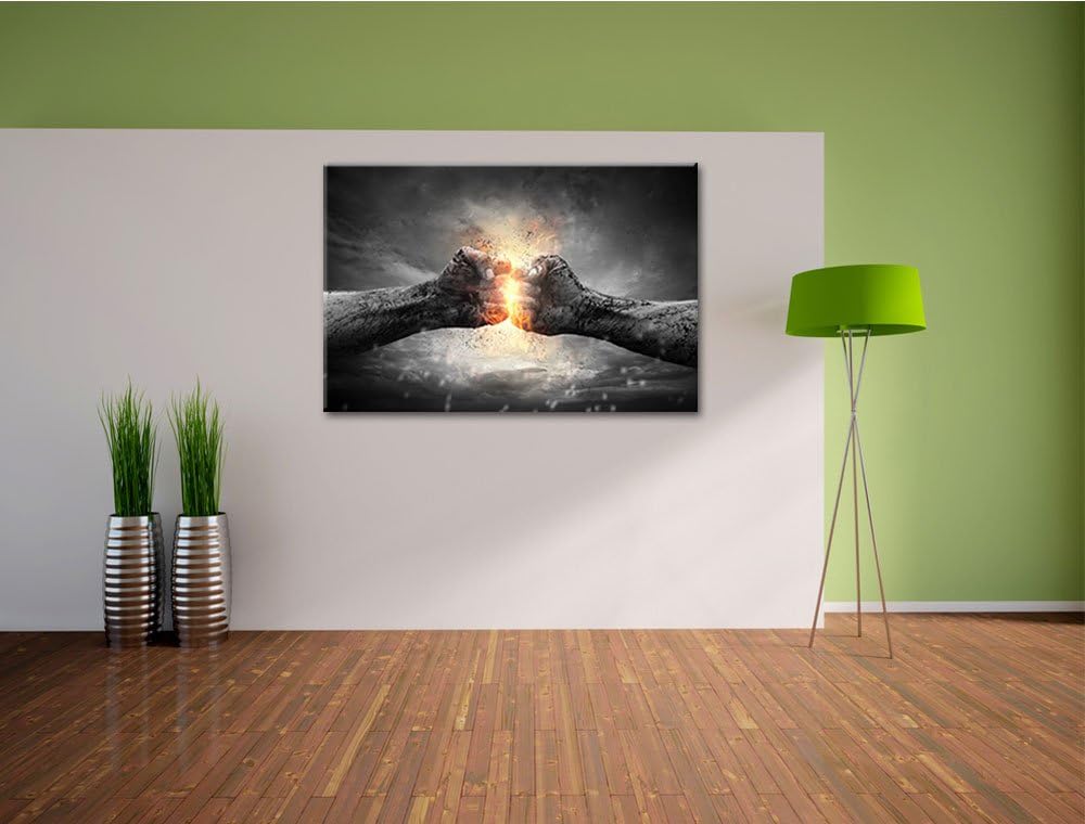 Pixxprint Fäuste mit Energie schwarz/weiss Format: 100x70 auf Leinwand, 100x70