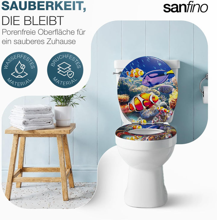 SANFINO® Premium WC Sitz mit Absenkautomatik – hochwertige Toilettendeckel aus Holz, viele bunte Mot
