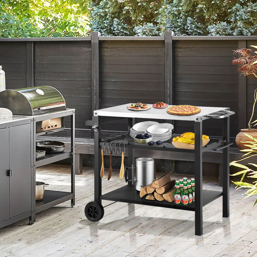 Kendane Grillwagen Edelstahl Grilltisch Outdoor Wetterfest Grill Beistelltisch Garten
