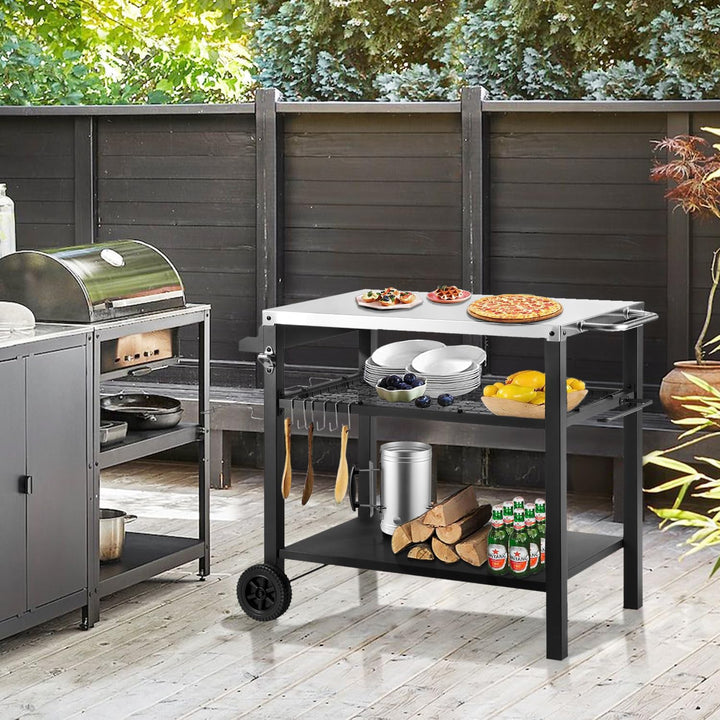 Kendane Grillwagen Edelstahl Grilltisch Outdoor Wetterfest Grill Beistelltisch Garten
