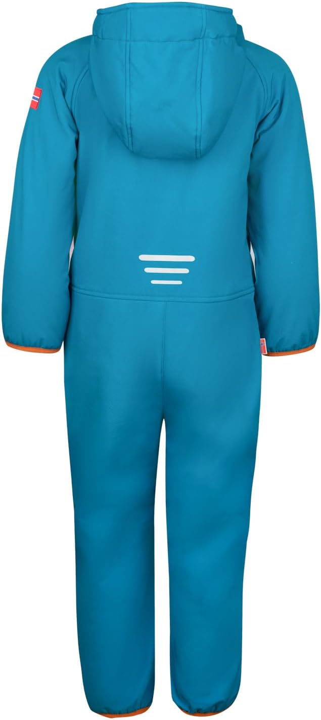 Trollkids Kinder Nordkapp Softshell Overall Einteiler, Dunkelblau/Zimt
