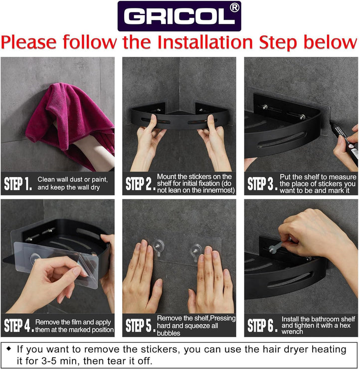 GRICOL Eckablage Duschkorb Duschregal ohne Bohren Duschablage Metall Mit 4 Haken Dusche Ablage Badre