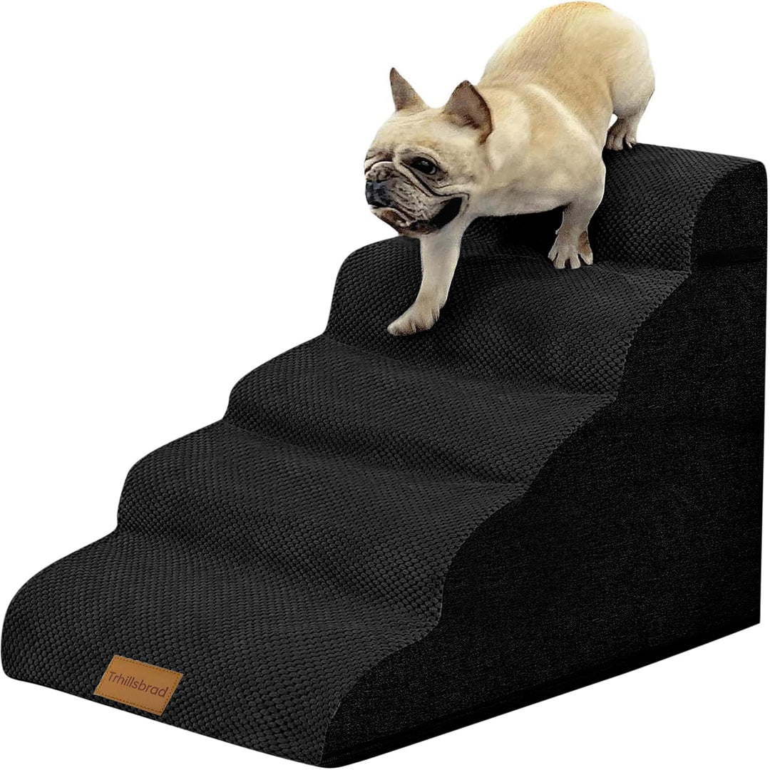 Breiter Hundetreppe Schwarz 5 Stufen 62cm hoch für Kleine Hunde, Hochdichtem Schaumstoff Haustiertre