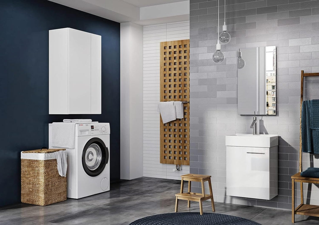 VBChome Badmöbel Set 45 cm Weiss Waschbecken mit Hängeschrank Weiss mit Armantur Chrom Waschtisch 1-