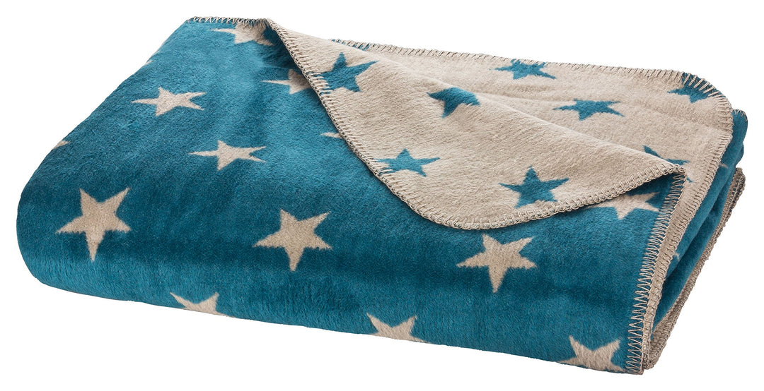 Moon Luxus Sterne Wolldecke Kuscheldecke 150x200-petrol, Petrol