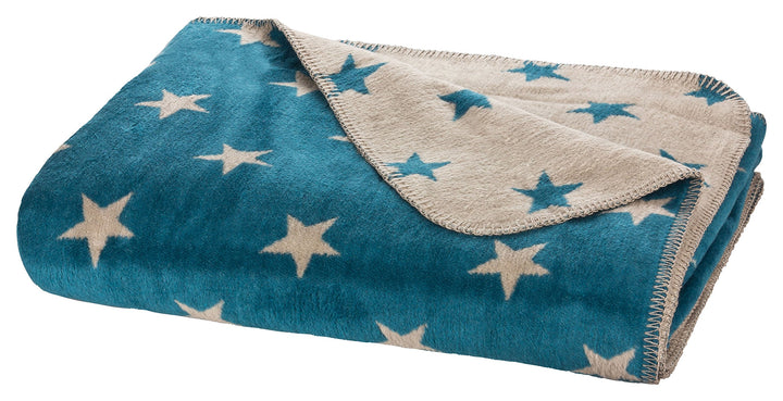 Moon Luxus Sterne Wolldecke Kuscheldecke 150x200-petrol, Petrol