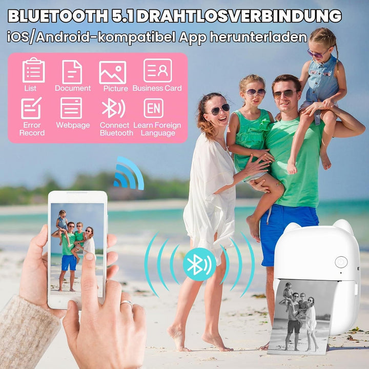 ZZXLOPEZ Mini Drucker, Tragbarer Mini Fotodrucker Thermodrucker Smartphone Taschendrucker, Wireless