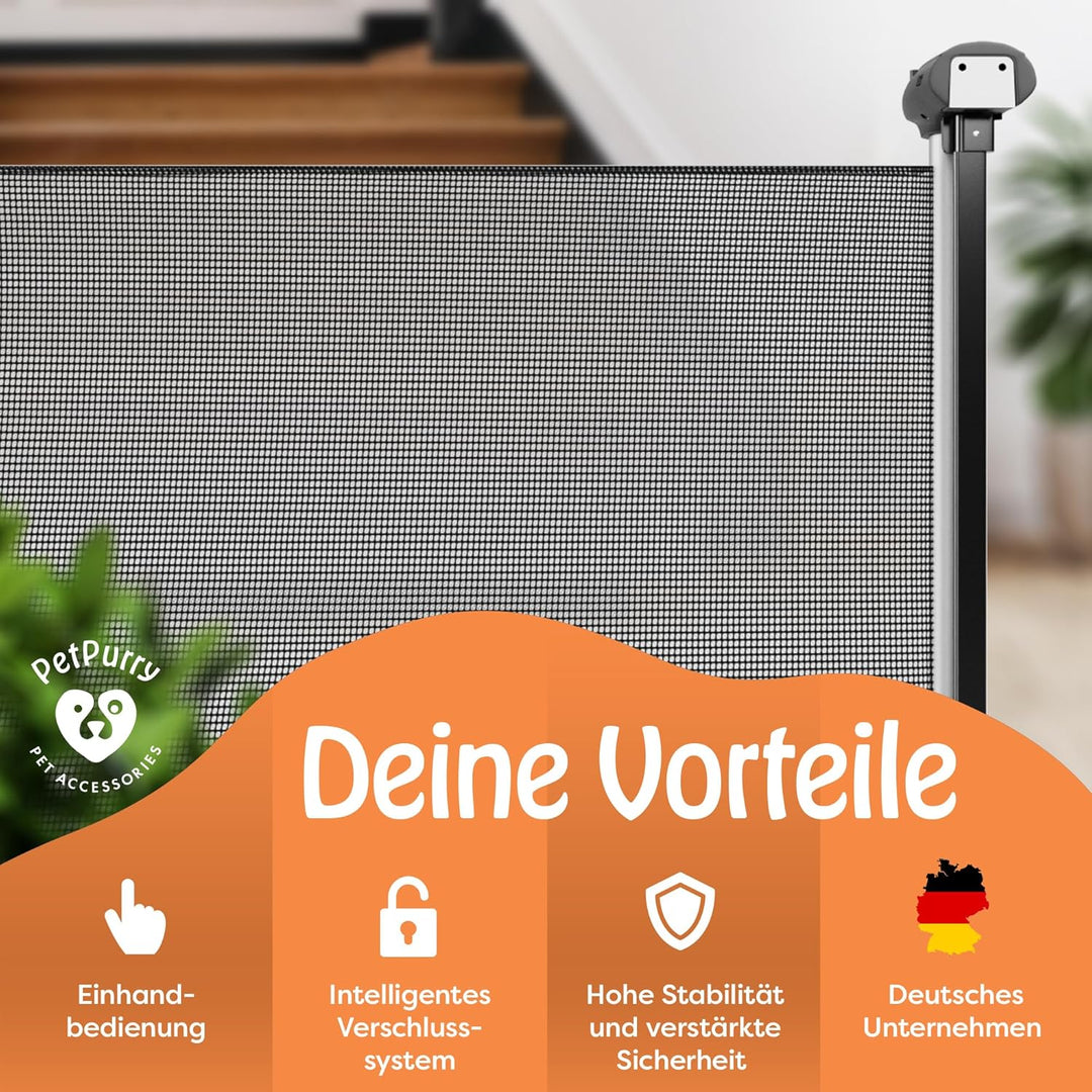 petpurry® Treppenschutzgitter Türschutzgitter - schwarz - Treppenschutzgitter ausziehbar 0-140cm - T
