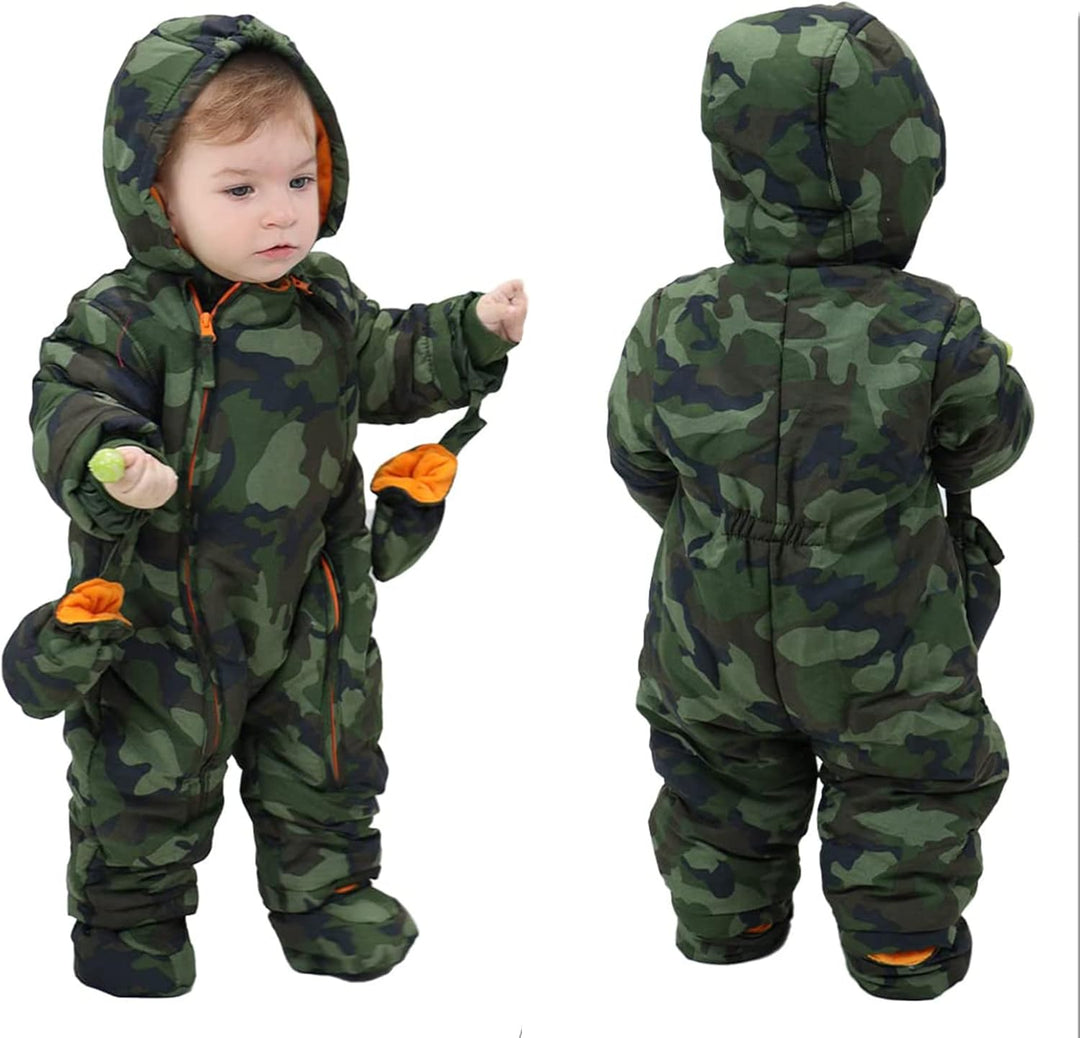 Baby Winter Overall Mit Kapuze Jungen Schneeanzüge mit Handschuhen und Füsslinge Warm Kleidungsset 1