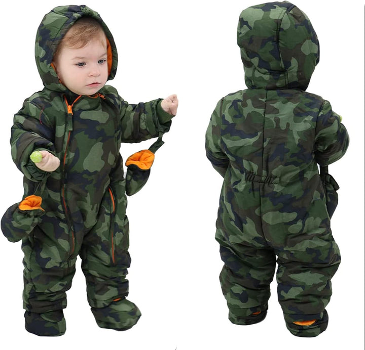 Baby Winter Overall Mit Kapuze Jungen Schneeanzüge mit Handschuhen und Füsslinge Warm Kleidungsset 9
