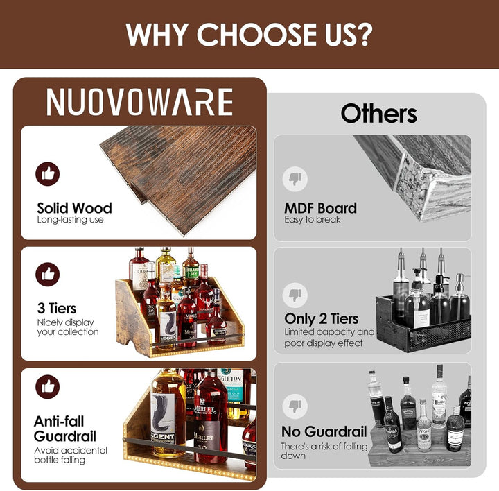 Nuovoware LED Beleuchtet Schnapsflasche Display Regal, 3 Schritt Holz Arbeitsplatte Schnapsregal mit