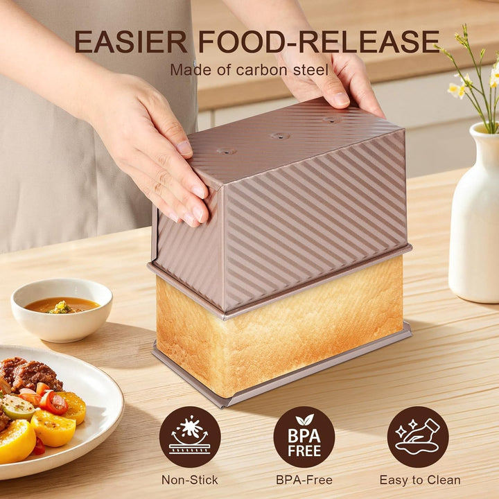 VINATO Brotbackform Mit Deckel 2er Set, 21 * 11,5 * 11cm + 19 * 9,5 * 8cm, Toastbrot Backform, Brotb