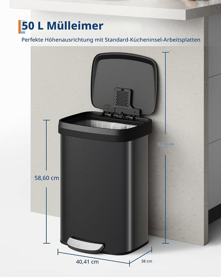 GarveeHome 50L Metall Mülleimer mit Deckel, grosser Tretmülleimer, Mülleimer Küche, rostfrei, mit Be