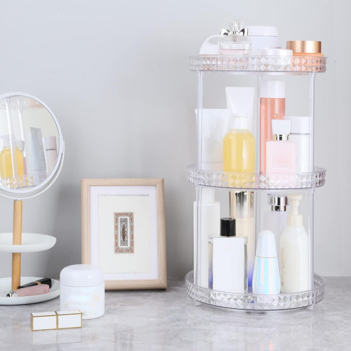 ROWNYEON 360° Drehbar Make up Organizer, Kosmetik Organizer Hautpflege 3 Lagen Skincare Parfüm Badez