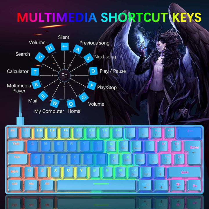 Mini 60% Gaming-Tastatur Kabelgebundene mechanische Keyboard, Kompakte Tragbare 62 Tasten, UK-Layout