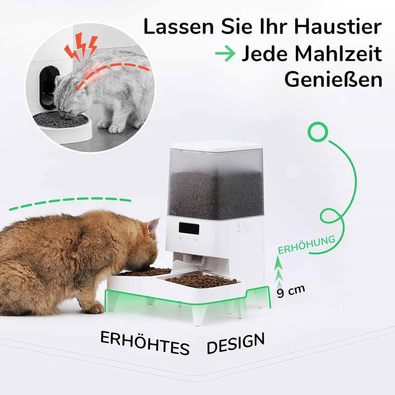 FUKUMARU Futterautomat Katze, 5L Katzen Futterautomat WiFi mit Doppelnapf, Automatischer Futterspend