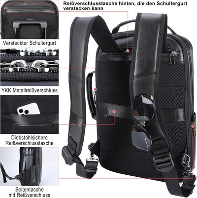 TIDING Herren Rucksack Echtes Leder Gross Kapazität Business Reisetasche für 15,6 Zoll Laptop Tasche