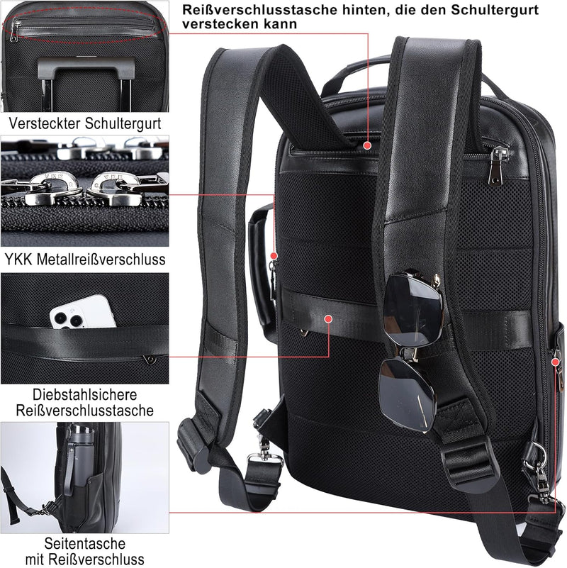 TIDING Herren Rucksack Echtes Leder Gross Kapazität Business Reisetasche für 15,6 Zoll Laptop Tasche