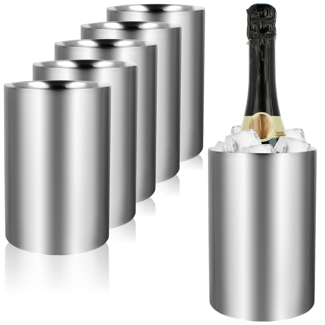 com-four® 6x Flaschenkühler - Sektkühler in matt - Eiswürfelkübel aus Edelstahl - doppelwandiger Wei