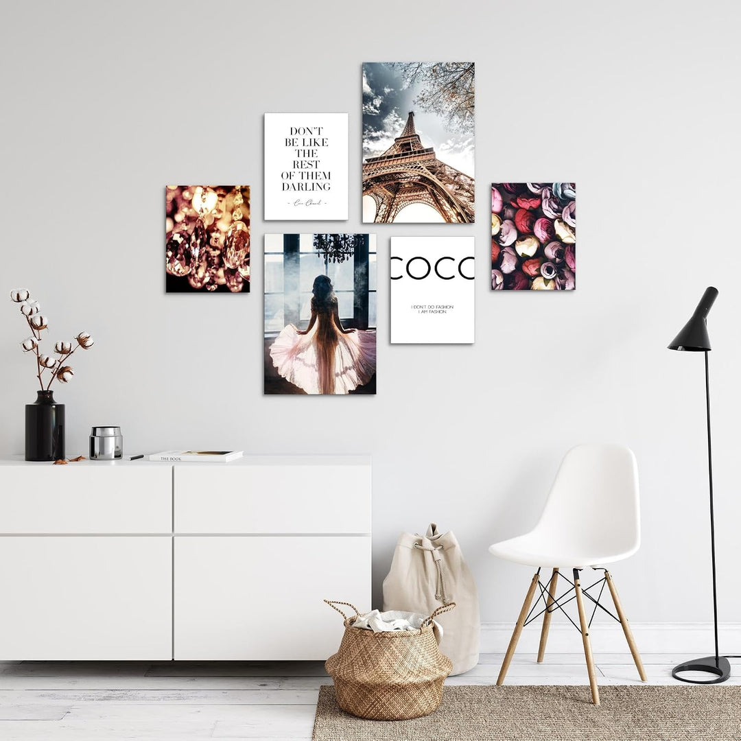 Novart Wandbilder Set Fashion Paris Coco - KEIN EXTRA RAHMEN BENÖTIGT - Modern Deko - Wohnzimmer Mäd