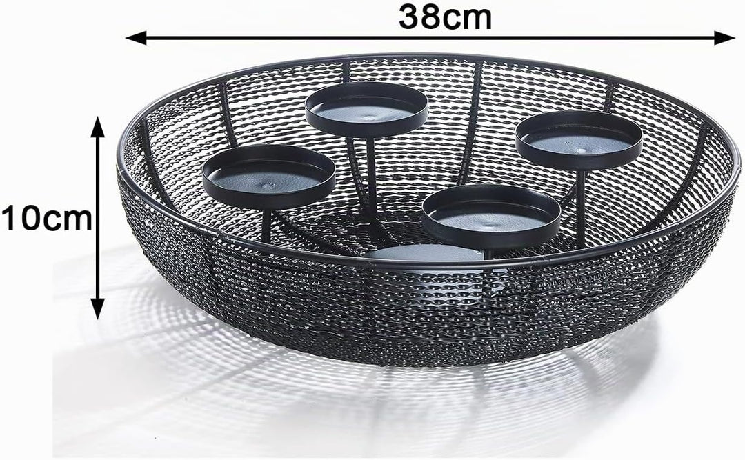Kobolo Dekoschale Kerzenhalter Adventskranz Draht - aus Metall - schwarz - für 4 Kerzen - 38 cm