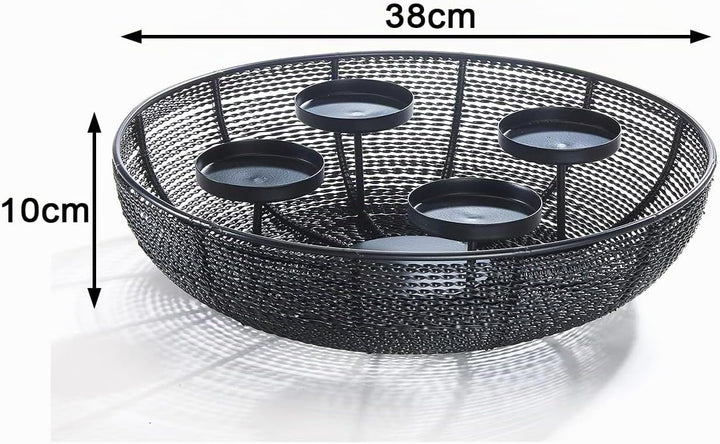 Kobolo Dekoschale Kerzenhalter Adventskranz Draht - aus Metall - schwarz - für 4 Kerzen - 38 cm