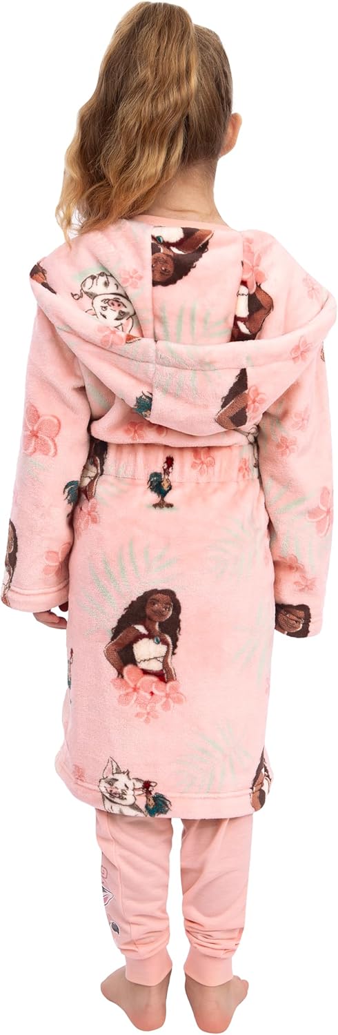 Disney Vaiana Bademantel Kinder, Moana Flauschiger Fleece Bademantel Mädchen Mit Kapuze, Morgenmante