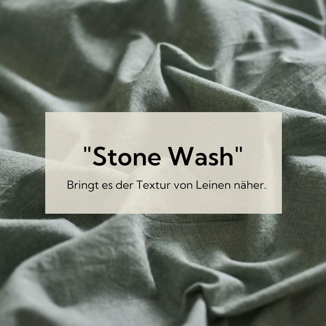 MILDLY Bettwäsche 220x240 Baumwolle Salbeigrün, Bettwäsche-Sets 100% Gewaschene Baumwolle mit Leinen