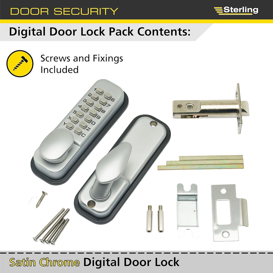 Sterling Digitales Türschloss mit 10 Druckknöpfen, Silber, S2235V Chrom Seidenglänzend Standard-Vers