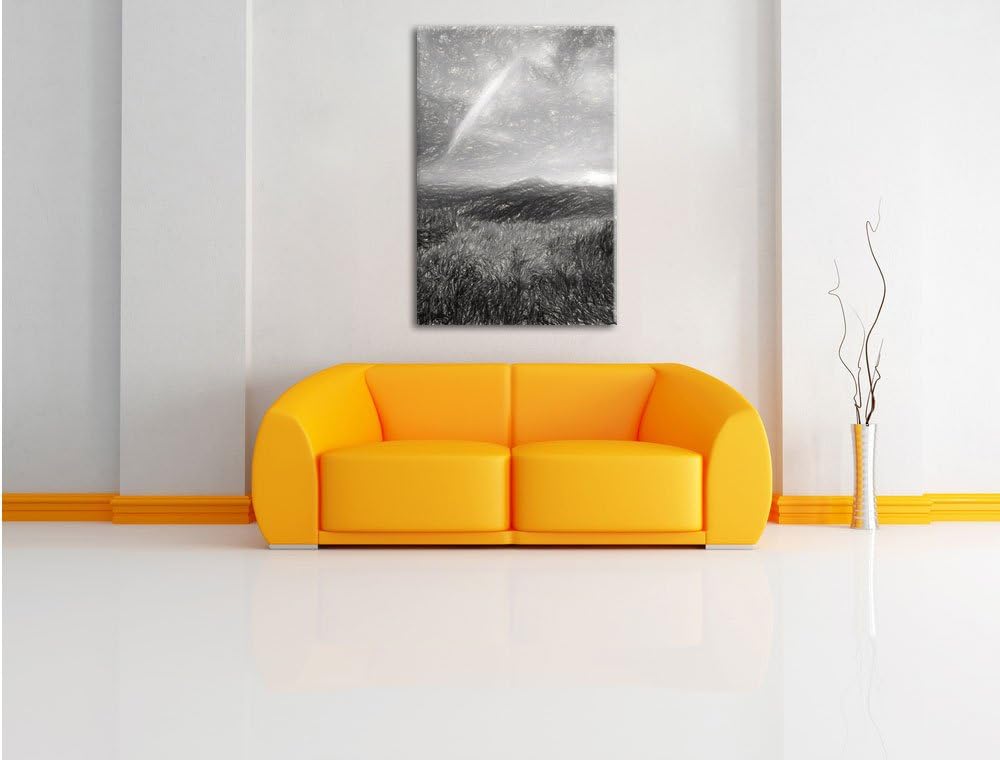 Pixxprint Berge mit Regenbogen am Himmel / 100x70cm Leinwandbild bespannt auf Holzrahmen/Wandbild Ku