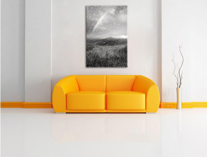 Pixxprint Berge mit Regenbogen am Himmel / 100x70cm Leinwandbild bespannt auf Holzrahmen/Wandbild Ku