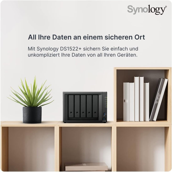 Synology DS1522+ 5-Bay DiskStation NAS AMD Ryzen R1600 8GB Ram 4xRJ-45 1GbE LAN-Port, Bundle mit 5x4