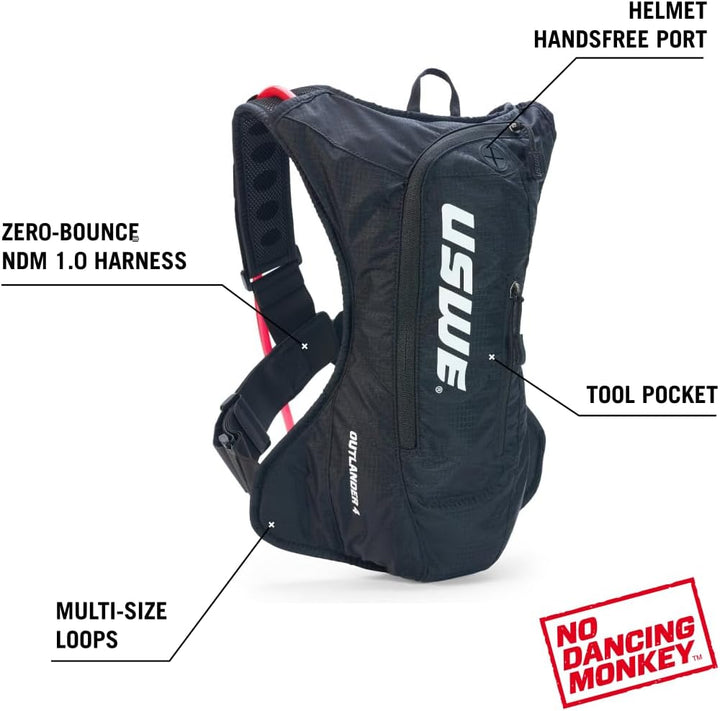 USWE Unisex – Erwachsene Outlander Trinkrucksack 4 Liter Schwarz, 4 Liter Schwarz