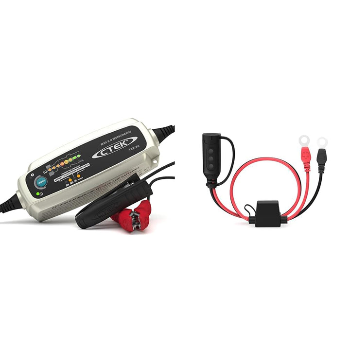 CTEK MXS 5.0 Test & Charge, Batterieladegerät 12V, Batteriepfleger & Indicator Eyelet M6, LED-Anzeig