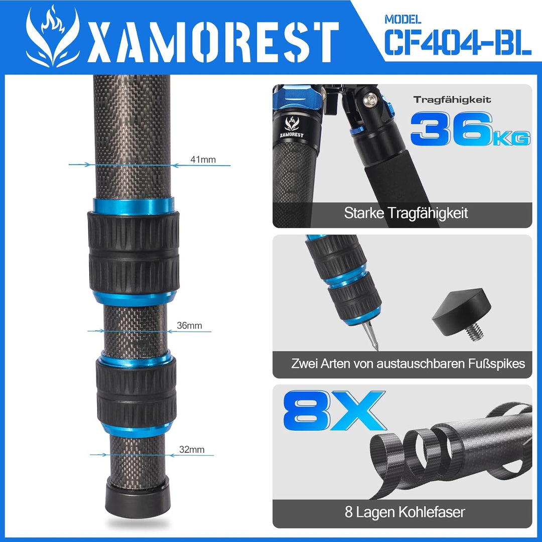 CF404-BL Jagdstativ aus Kohlefaser, Robustes Stativ ohne Mittelsäule, 40 mm Rohrdurchmesser, CF404-B