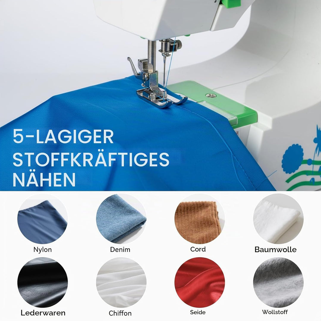 Nähmaschine für Anfänger und Kinder, 12 Stichmuster Overlock Nähmaschine, Portable Mini Sewing Machi
