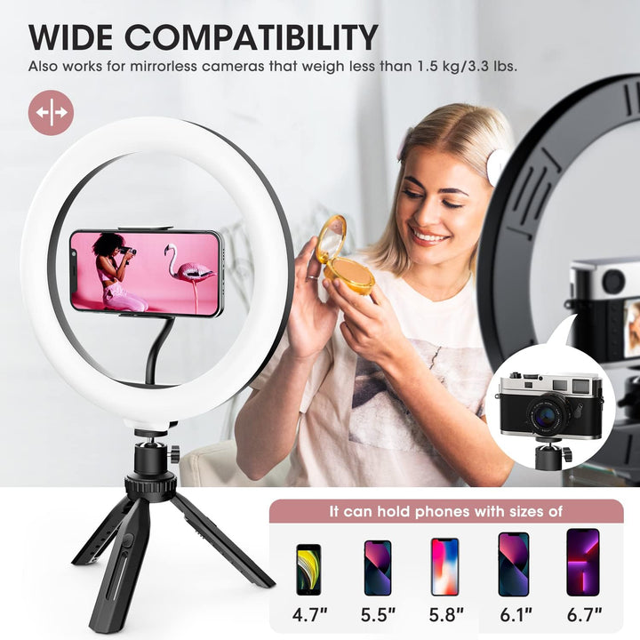 RealPlus 10" Ringlicht mit Stativ Handy, Geschenk für Frauen, Ringlicht Handy & Kamera Stativ, 3 Lic