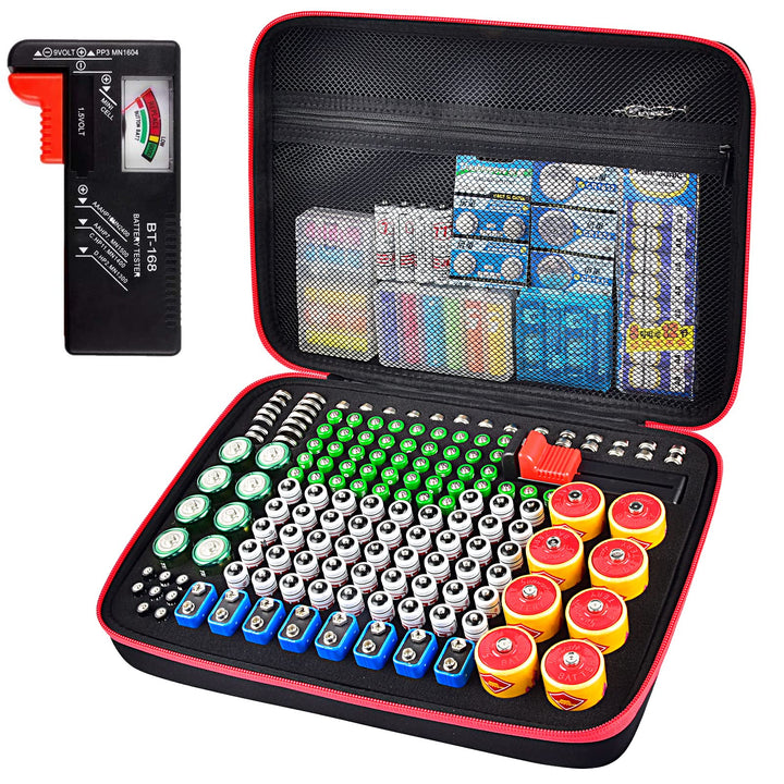 Batterie Aufbewahrungsbox - Batterien Aufbewahrung Organizer mit Batterietester Akkutester BT-618. h