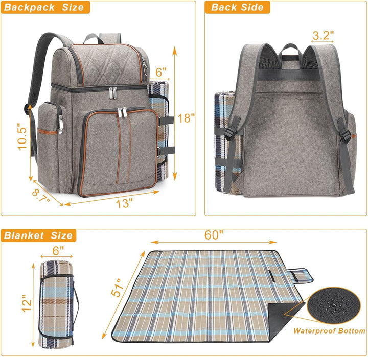 Picknick-Rucksack für 4 Personen, Picknickkorb-Set, auslaufsichere Picknicktasche, Strandkühlrucksac
