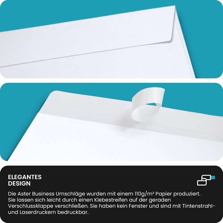 Netuno 500 Kuverts Weiss DIN Lang 11x22 cm hochwertig und stilvoll | 120g Aster Business · festliche