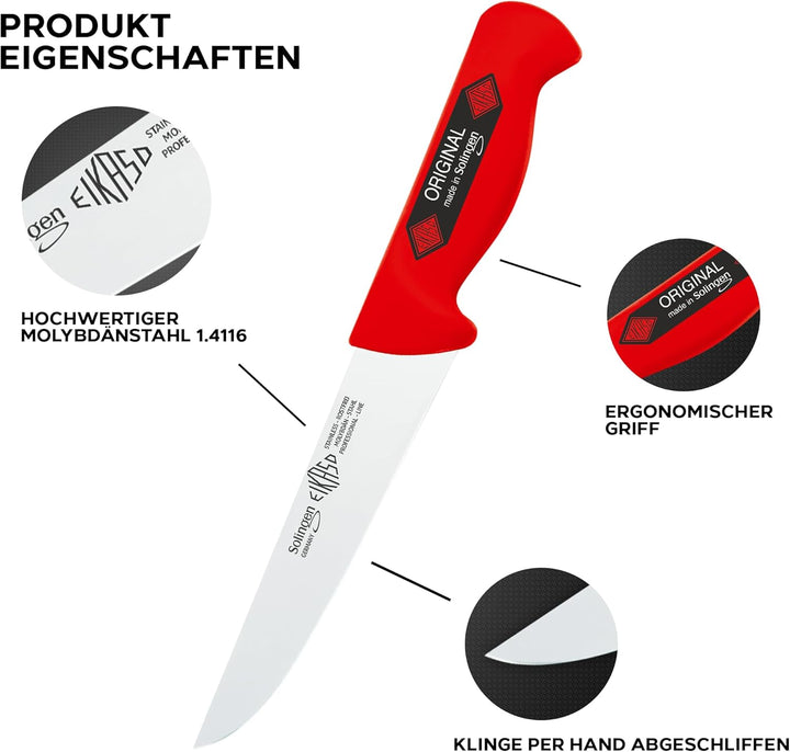 EIKASO Solingen Germany Stechmesser 16cm Klinge aus Molybdänstahl 1.4116 - Fleischermesser mit schar