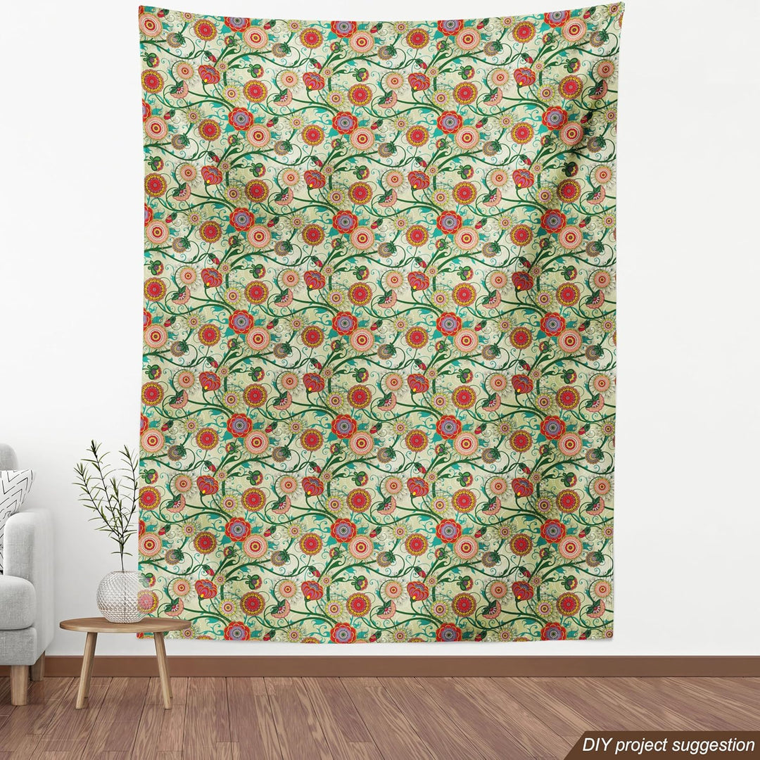 ABAKUHAUS Blumen Stoff als Meterware, Orientalische Inspirationen, Qualitäts Stoff Dekorativer Polst