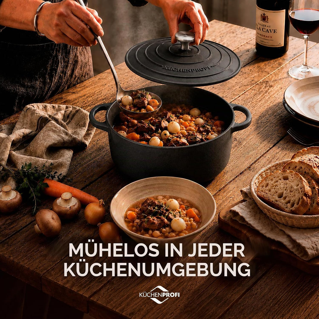 Küchenprofi Gusseisen Bräter mit Deckel, schwarz, 26 cm, Schmortopf, Auflaufform, Dutch Oven, Brotba