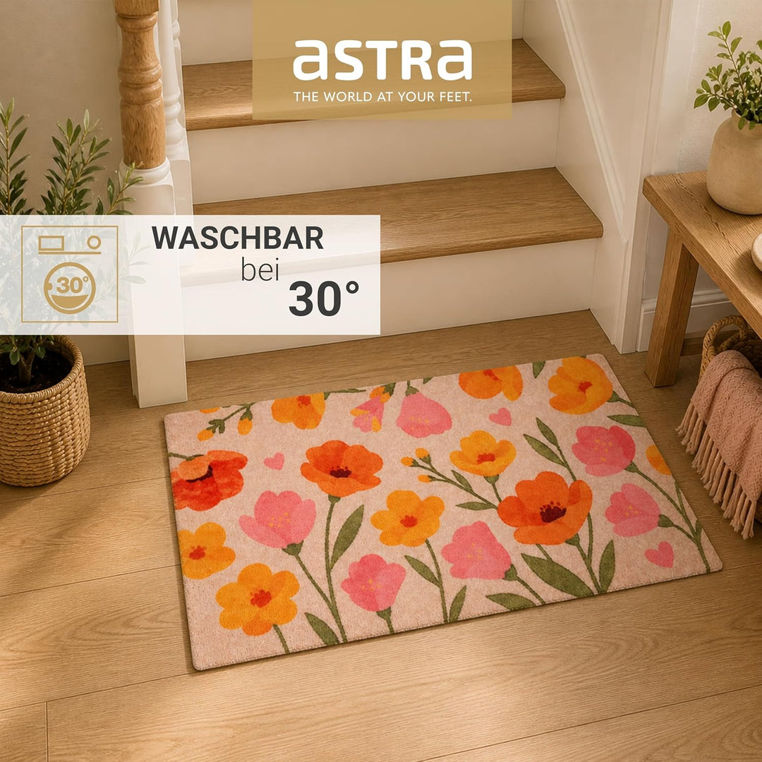 Astra rutschfeste Sauberlaufmatte innen - Welcome Home Blumen 66 x 110 cm - Wohnraum Fussmatte Desig