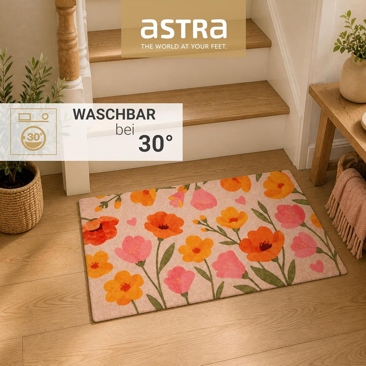 Astra rutschfeste Sauberlaufmatte innen - Welcome Home Blumen 66 x 110 cm - Wohnraum Fussmatte Desig