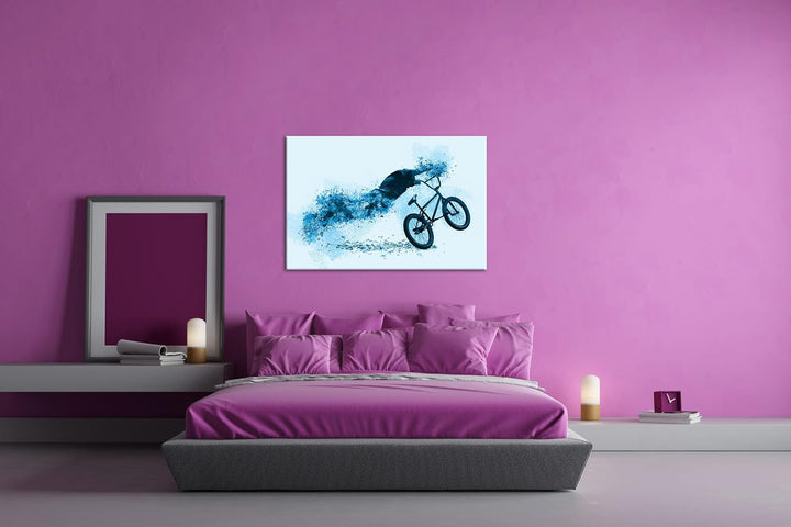 deyoli Illustration auflösender BMX´er Format 80x60 Effekt: Monocrome Blau als Leinwandbild, Motiv f