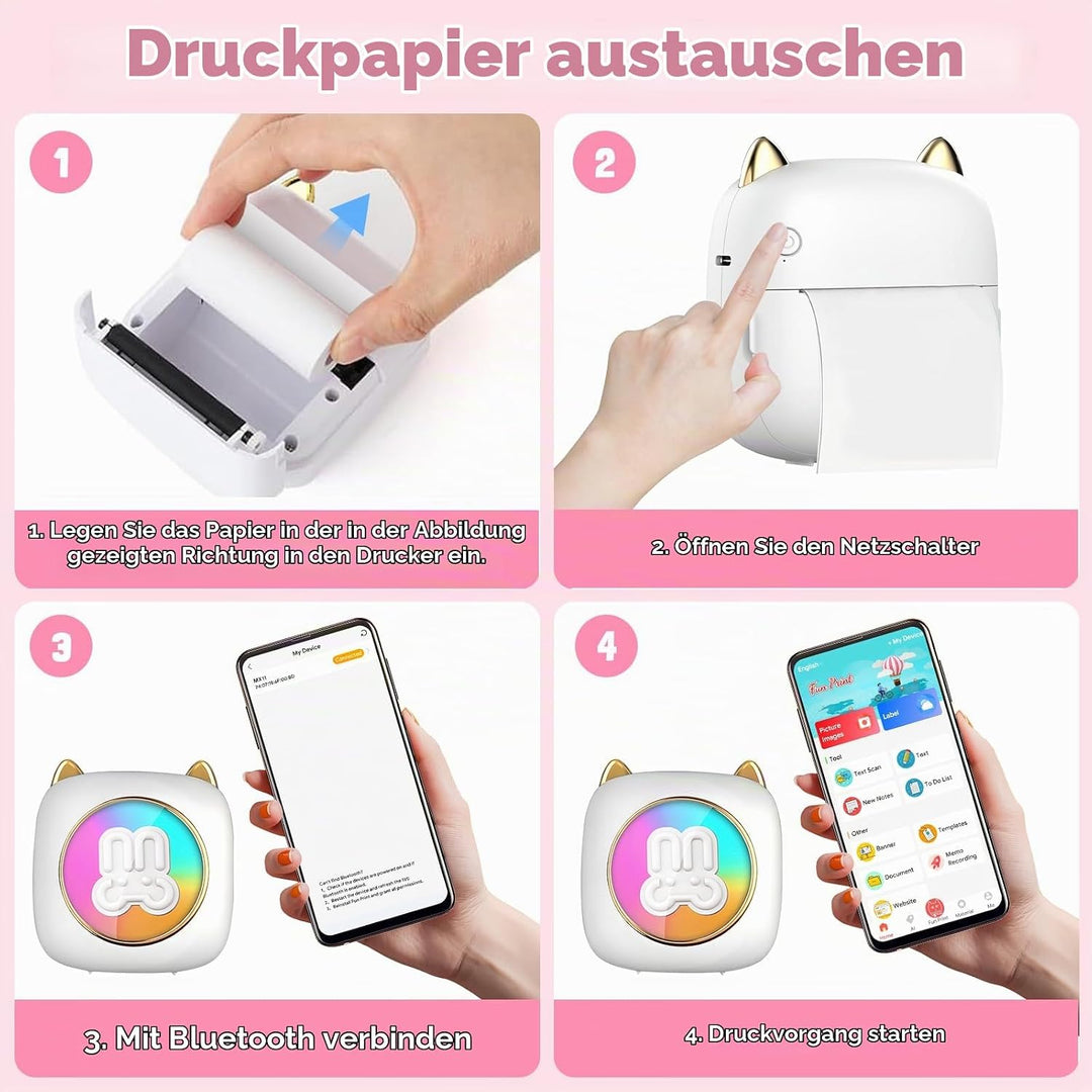 Mobiler Fotodrucker für Android &amp; iOS - Mini Bluetooth Drucker, Wireless mit 14 Rollen Papier für Jo