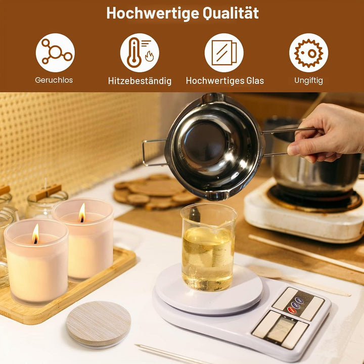 CONNOO Milchglas-Kerzengläser mit Bambusdeckel, für die Herstellung von Kerzen, leere Kerzendosen mi