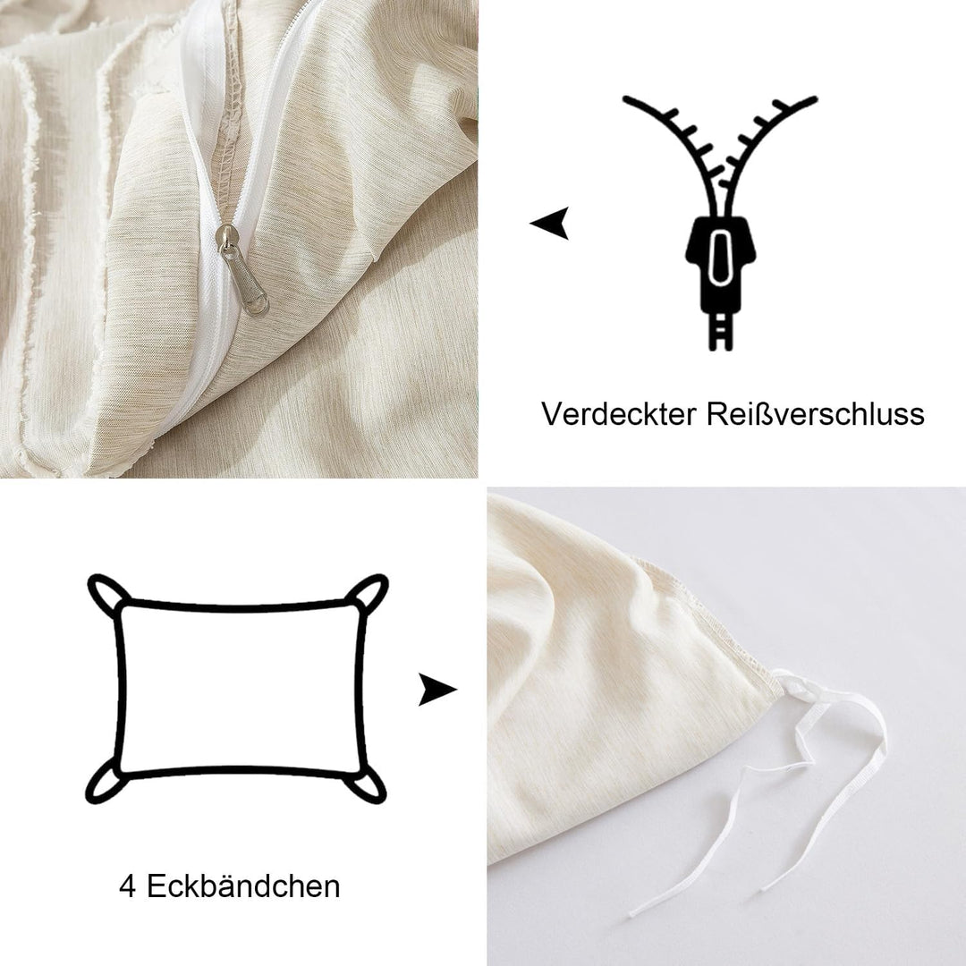 Freyamy BohoBettwäsche 135x200cm Getuftet Geometrische Beige Bettwäsche-Set Stickerei Modern Chic Mi