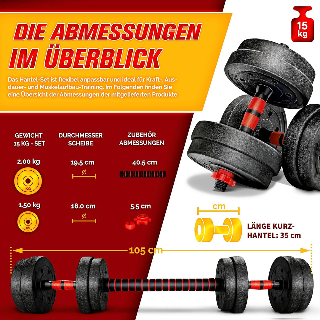 RE:SPORT 2 in 1 Hanteln Set 15-30kg | Hantelset verstellbar | Kurzhantel & Langhantel | Sternverschl